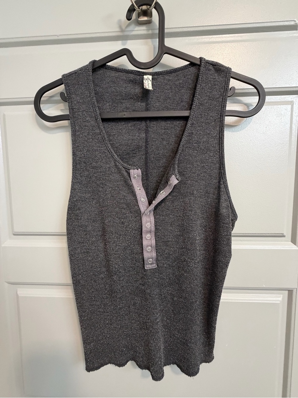 Intimately Free People Laid Back Henley Snap Ribbed Tank Top Dark Gray Size XS